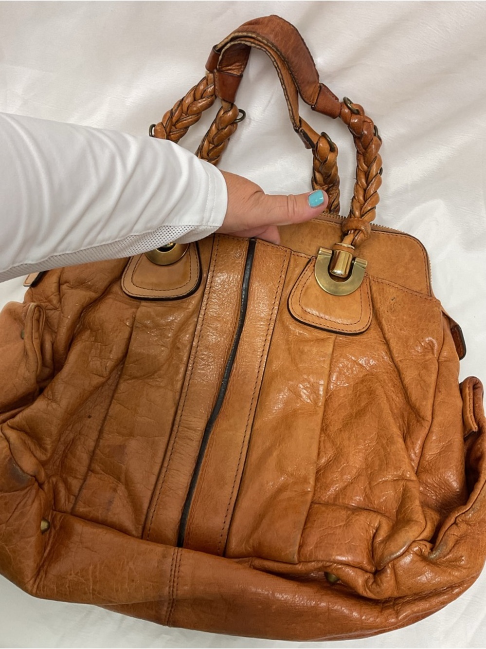 Chloé Paddington Style Tan Leather Satchel Braided Handles Gold Hardware - Picture 6 of 16